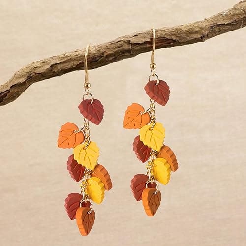 QLYOVWE Thanksgiving Maple Leaf Earrings for Women Handmade Red Yellow Clay Earrings Autumn Lightweight Fun Colorful Earrings Fall Wedding Jewelry Gift thumbnail 6