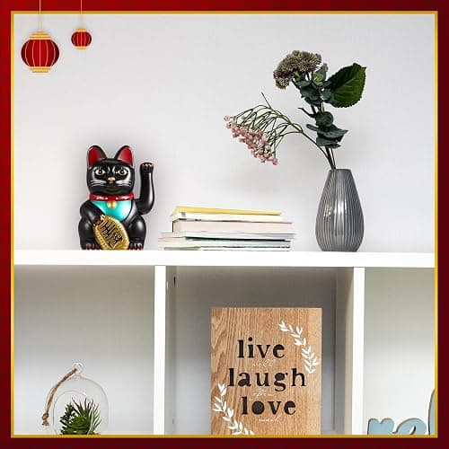 Chunful 6 Inch Lucky Cat Waving Arm Maneki Neko Lucky Beckoning Feng Shui Wealth Cat for Welcoming Fortune Wealth Prosperity Decoration, Battery Not Included(Black Color) thumbnail 5
