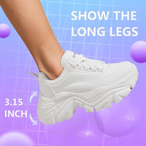 K KIP WOK Chunky Sneakers for Women Fashion Platform White Leather Casual Dad Shoes Comfortable Wedge Walking Sport Sneakers thumbnail 6