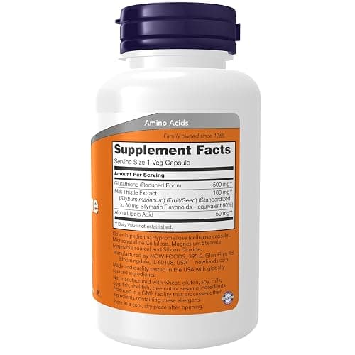 NOW Foods Supplements, Glutathione 500 mg, With Milk Thistle Extract & Alpha Lipoic Acid, Free Radical Neutralizer*, 60 Veg Capsules thumbnail 2