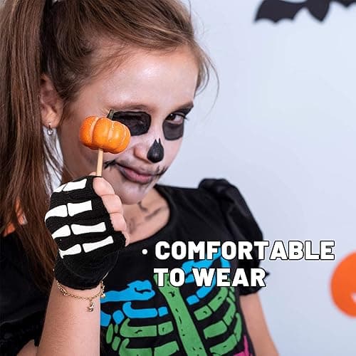 XUECHEN Skeleton Gloves,Glow in the Dark Touch Screen Thickened Full/Half Finger for Costume Cosplay Accessories - Half Finger thumbnail 6