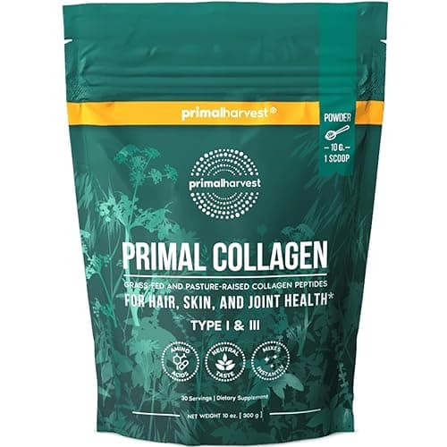 Primal Harvest Collagen Powder for Women or Men Primal Collagen Peptides Powder Type I & III, 10 Oz Collagen Protein Powder for Hair, Skin, Nails (Single, Unflavored) - Image 1