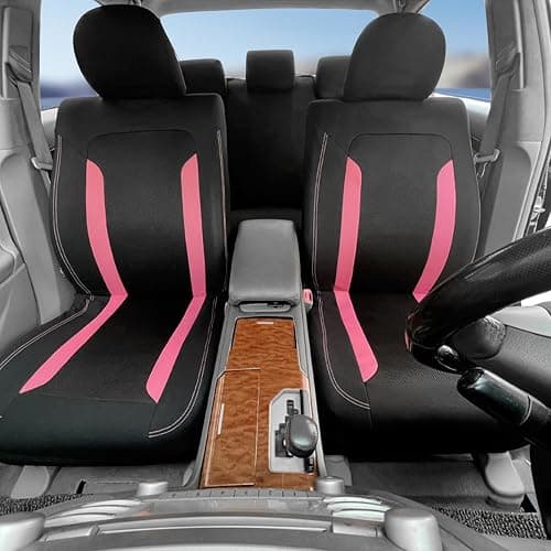 2 Pack Universal Car Seat Cover with Breathable Mesh Backrest,Comfortable Car Seat Protector with Foam Padding and Retaining Buckle,Highly Elastic Car Seat Covers Full Set (Pink) thumbnail 3