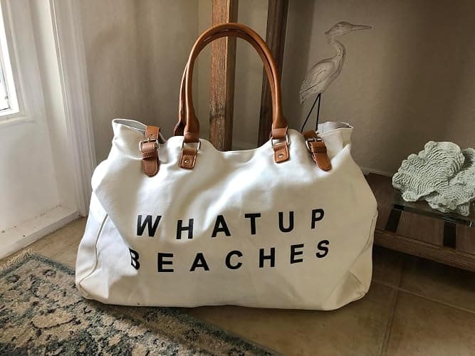 Beach Bag with Vegan Leather Handle, Extra Large Beach Bag for Women Waterproof Sandproof, White thumbnail 6