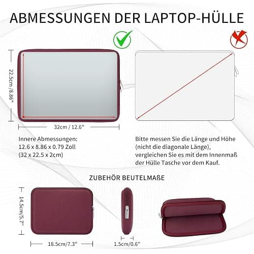 RAINYEAR 13 Zoll Laptop Hülle für MacBook Air 13 Zoll M4 M3 M2 M1 A3240 A3113 A2681 A2338 A2337, 13,3 & 14 Zoll MacBook Pro Schutzhülle mit Zubehörtasche (Rot) thumbnail 6