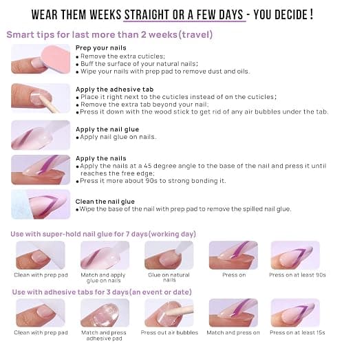BTArtbox French Tip Press On Nails - Medium Press On Nails Almond, Natural Fake Nail with Nail Glue, Brown Glue On Nails in 15 Sizes - 30 Fake Nails Kit, Capable thumbnail 7