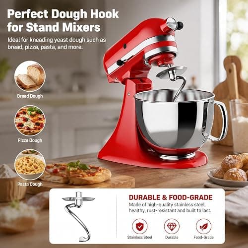 HOZODO Spiral Dough Hook for KitchenAid 4.5/5 Quart Tilt-Head Mixers | Stainless Steel Kneading Hook for Bread, Pizza, Pasta & Cookies, Kitchen Aid Accessories and Attachments thumbnail 4