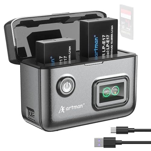Artman LP-E17 Battery 1400mAh (2-Pack) and 1.5H 2-Slot LCD USB-C Fast Charger for Canon EOS R100 R50 RP R10 R8, Rebel T8i T7i T6i T6s SL2 SL3, M3 M5 M6, 77D 200D 250D 750D Camera,Smart Percent Display - Image 1