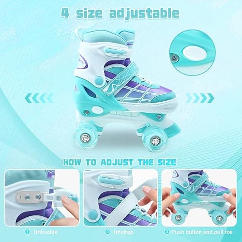 Roller Skates for Kids, Adjustable Quad Skates for Youth Teen Ages 5-8 8-12 12-14 with Light Up Wheels, Children Beginners Rollerskates for Indoor Outdoor Spots thumbnail 2