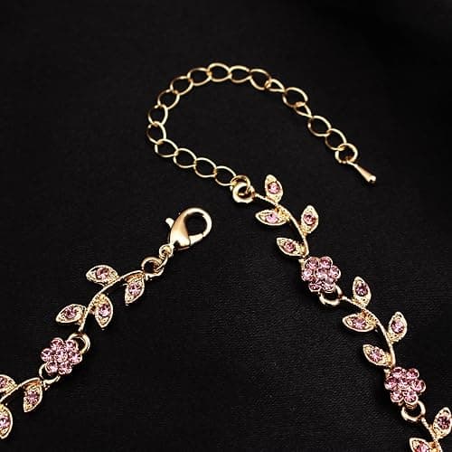 Enrwin Austrian Crystal Rhinestone Choker Necklace Elegant Flower Leaf Chain Necklace Jewelry for Party Prom Costume Accessories for Women thumbnail 5