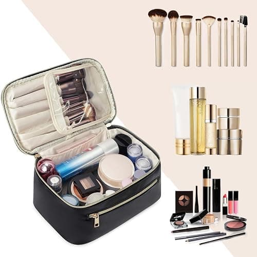 Wandering Nature Makeup Bag, Travel Make Up Organizer Cosmetic Brush Bags Case for Women in Vegan Leather, Black, Patent Pending thumbnail 6