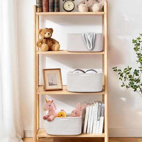 Storage Baskets for Shelves, 2 Pack Shallow Basket - 10.5" x 10.5" x 5.5", Rope Baskets for Organizing Toys, Snacks, Cube Storage Bins for Closet, Bedroom, Nursery, White thumbnail 4
