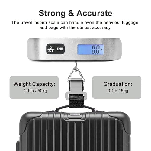 travel inspira Luggage Scale, Portable Digital Hanging Baggage Scale for Travel, Suitcase Weight Scale with Rubber Paint, 110 Pounds, Battery Included thumbnail 5