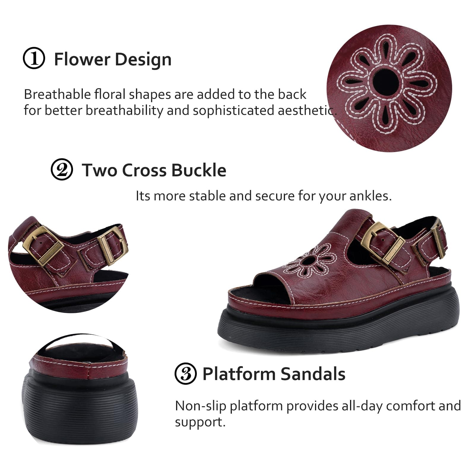 Platform Sandals for Women Chunky Ankle Buckle Casual Open Toe Comfortable Flower Decoration Fisherman Sandals thumbnail 2