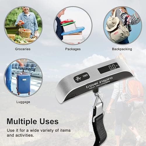 travel inspira Luggage Scale, Portable Digital Hanging Baggage Scale for Travel, Suitcase Weight Scale with Rubber Paint, 110 Pounds, Battery Included thumbnail 7