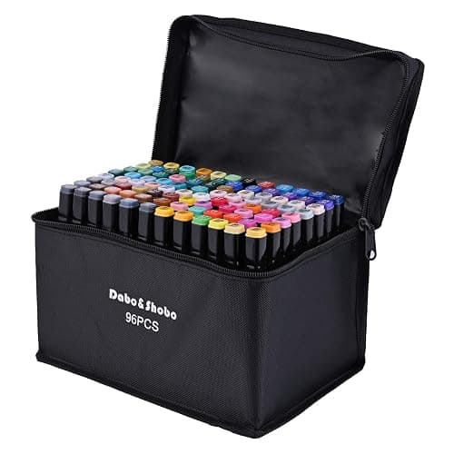 Dabo&Shobo 96 Color Alcohol Marker Pen, Bright Permanent Markers For Coloring, Markers For Adults Coloring Book, Wide Chisel And Fine Tip, Dual Tip Design Equipped with Black Suitcase - Image 1