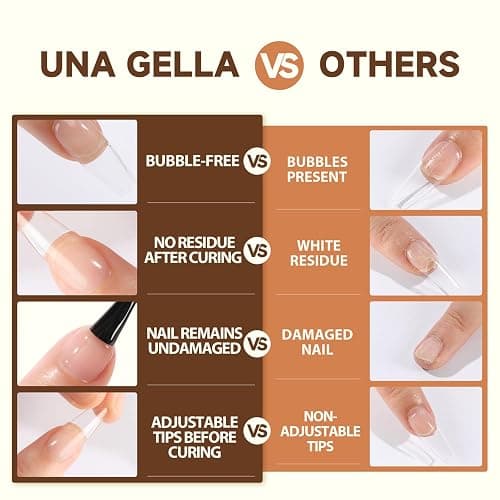 UNA GELLA 6 in 1 Gel Nail Glue for Clear Acrylic Nails Tips, 15ml UV Nail Glue Long Lasting Super Strong Brush for Base Coat, Clear Fake Nails, and Soft Gel Tips Lamp Curing Required thumbnail 8