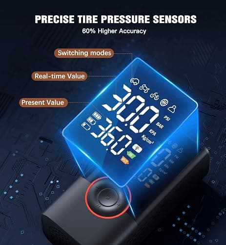 Tire Inflator Portable Air Compressor Portable Cordless Mini Air Pump with Digital Pressure Gauge Inflater 150PSI 3X Fast Inflation Auto Shutoff Large Battery Tires Pump for Cars Motors Bikes Balls thumbnail 4