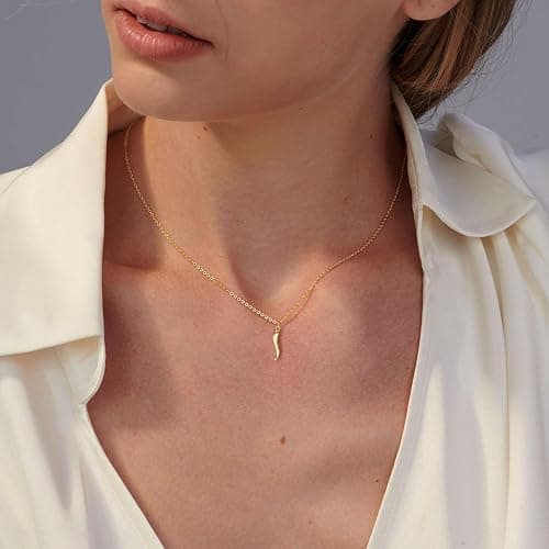 VRIUA Gold Necklace for Women - 14K Gold Plated Dainty Italian Horn Star of David Butterfly Bow Sun Lotus Volleyball Baseball Cowboy Boots Necklace Jewelry Everyday for Women thumbnail 5
