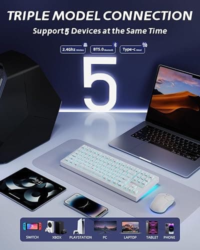 ZORNHER ZH870 Wireless Gaming Mechanical Keyboard,80% White Custom Creamy Sound Keyboard with Lighted Up White Topographic Keycaps,Creamy Sounding Linear Switches,Hot-Swappable,RGB Backlit thumbnail 2