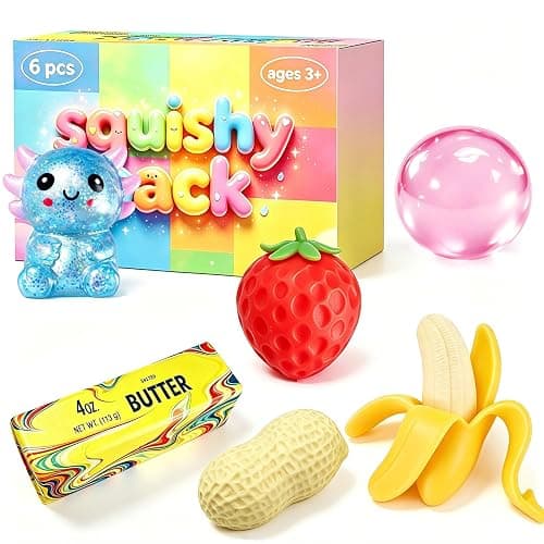 Squishy Toy Pack, Sensory Stress Relief Fidget Toys, Slow Rising TPR, 6 Pack Fun Food Squishy Set, Gifts for Kids and Adults, Birthday Party Favors, Classroom Prizes, Office Desk Decor - Image 1