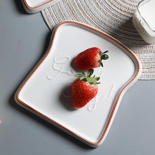 Toast Shape Ceramic Plate Family Restaurant Handmade Cutlery Bread Plate Cake Plate 2-piece Package (Brown) thumbnail 5