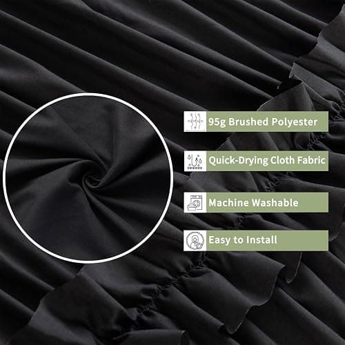 BRHF Farmhouse Ruffle Shower Curtain with Handmade Ruched, Vintage Ruffled Fabric Bathroom Curtains, Decorative Elegant Bathroom Curtain with 12 Holes, Black, 72" W x 72" H(N60049) thumbnail 2