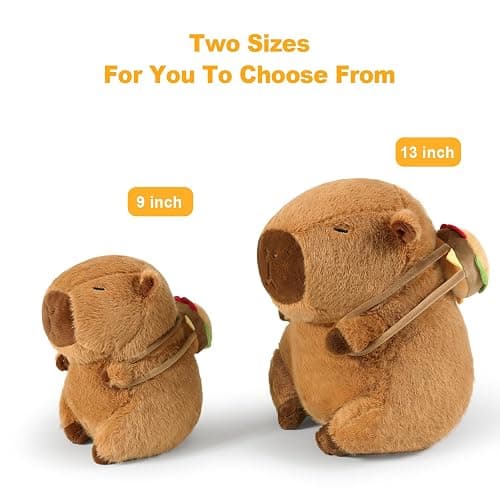 Ditucu Cute Capybara Plush with Hamburger Backpack Soft Capibara Stuffed Animal Plushies Toys Hugging Gifts for Kids Brown 9 inch thumbnail 3