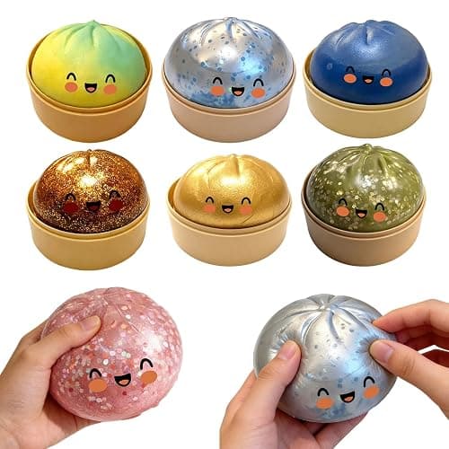 mogizui Realistic Steamed Bun Squeeze Toy, Soft TPR Stress Reducer and Sensory Fidget Tool with Mini Steamer Case, White, 1 Set, for Kids and Adults Beige thumbnail 3