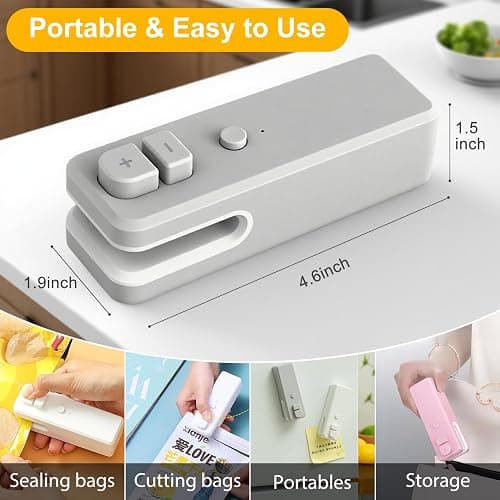 WOSERLD Mini Bag Sealer 2 in 1 Heat Sealer Bag Sealer and Cutter, Bag Sealer for Snacks, Lithium battery bag resealer for chip bags portable sealer kitchen food packaging seal (pink) thumbnail 2