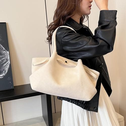 Makukke Sac fourre-tout en daim pour femme - Grand sac à main vintage - Pour le travail, le bureau, les voyages, le shopping, l'école thumbnail 2