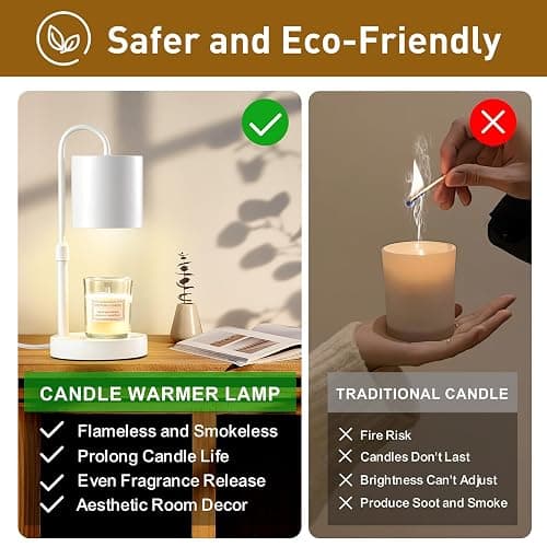 Briever Dimmable Candle Warmer Lamp with Timer, Height Adjustable Electric Candle Wax Warmer, Christmas Birthday Gifts for Women Mom, House Warming Gifts New Home Room Decor, White Solid Wood Base - Image 1