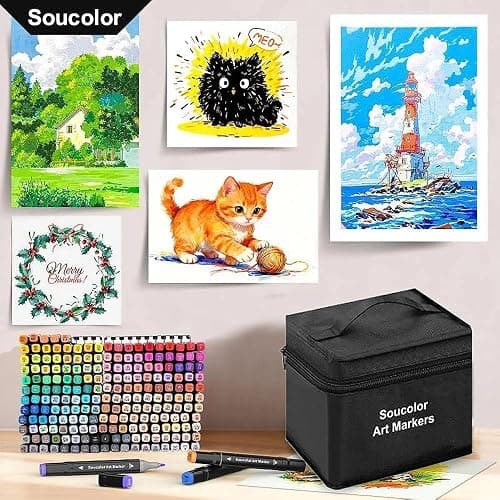 Soucolor Alcohol Markers 100 Colors with Case & Holders, Dual Tips Chisel & Fine Art Markers for Adult Coloring Kids Drawing, Artist Markers Art Supplies for Blending Sketching thumbnail 2
