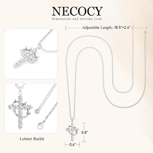 NECOCY Christmas Gift Crown Cross Necklaces for Women Non Tarnish Dainty 14K Gold/Silver/Rosegold Plated CZ Pendant Necklace for Women Trendy Simple Cross Charm Jewelry for Women thumbnail 5