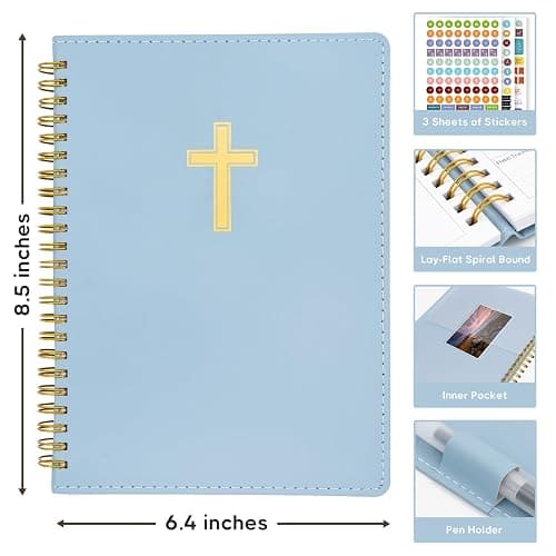 2026 Christian Planner, Bible Planner & Prayer Journal A5 Spiral Bound, Weekly & Monthly Faith Planning for Women & Men (Blue) thumbnail 3