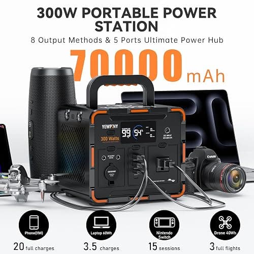 300W Portable Power Station, Solar Generator 259Wh, 70,000mAh LiFePO4 Battery with 65W USB-C PD&Pure Sine Wave AC, Solar Charging for Camping,Home Backup,Emergency Power(SOS Light & LCD Display) thumbnail 2