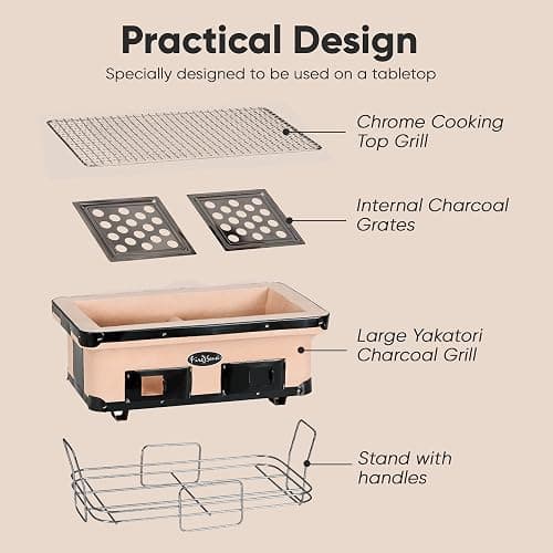 Fire Sense 60450 Yakatori Internal Grates Charcoal Chrome Cooking Grill Japanese Table BBQ Handmade Using Clay Adjustable Ventilation For Outdoor Barbecues Camping Traveling - Large - Tan thumbnail 7