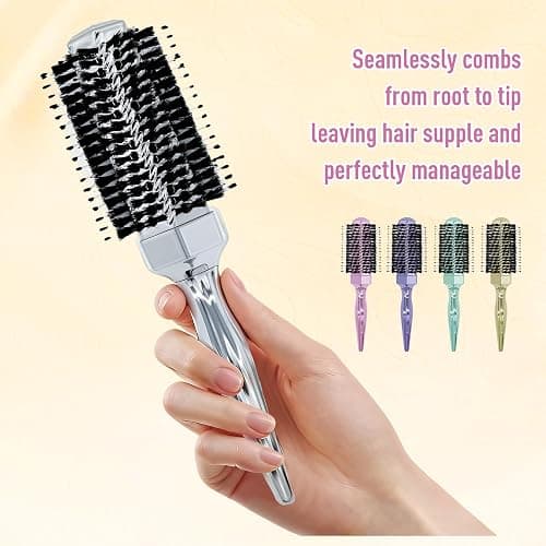 Forest of Dreams Round Hair Brush with Wild Boar Bristles – Specialized for Blowouts & Styling at Home or Salon, Suitable for All Hair Types.Silver thumbnail 6