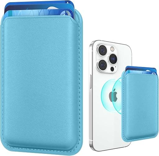 KRTALS Magnetic Wallet Cell Phone Card Holder for Phone Case with Mag-Safe, Stronger Magnetic RFID Leather Phone Wallet Stick on Series of iPhone 17/16/15/14/13/12 and Pro/Promax, Light Blue - Image 1