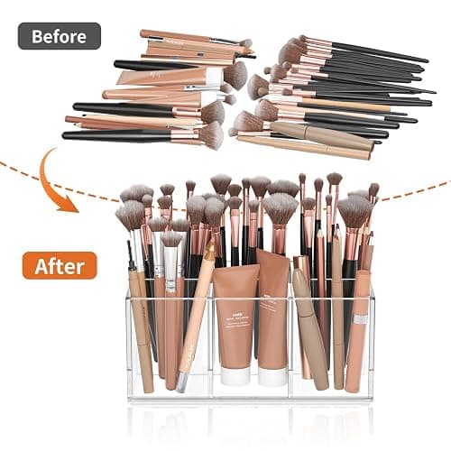 HIIMIEI Clear Makeup Brush Holder Organizer Acrylic 6-Slots Cosmetic Brushes Storage Organizer for Vanity Countertop thumbnail 4