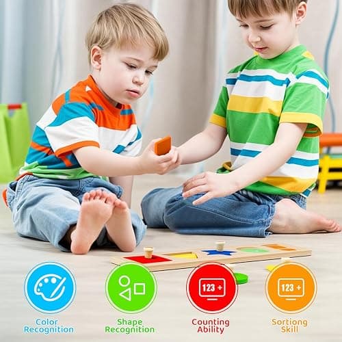 QODOFLR First Jumbo Knob Wooden Shape Puzzle for Toddlers 1-3,Montessori Toddler Puzzle Toys for1-2 Year Old,Preschool Learning Peg Puzzles Toys for Baby Kids thumbnail 7