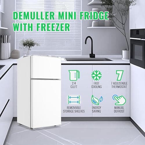 DEMULLER 45L Mini Fridge with Top Freezer Small Refrigerator with Two Door & 7 Temperature Settings & 2 Remoable Shelves Ideal for Kitchen Office Apt White thumbnail 5