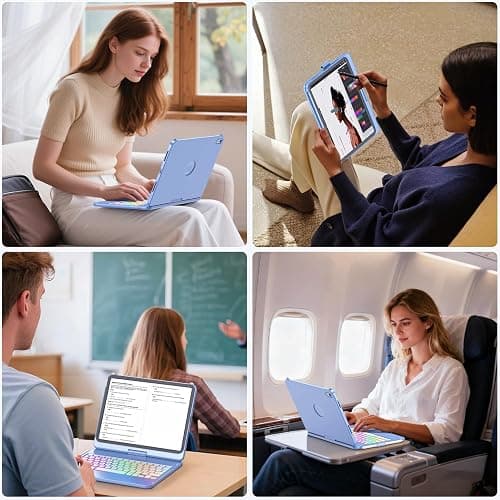 FUWANG Touch Keyboard Case for iPad (A16) 11th Generation 11 inch 2025&10th Gen 10.9 inch 2022, 360° Rotate for iPad 10th Generation Case with Keyboard, Backlit Keyboard Case with Pencil Holder, Blue thumbnail 9