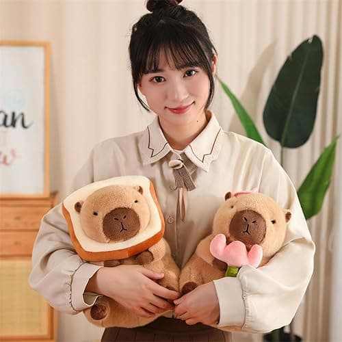 Karoeiwa Capybara Plush with Wearable Toast Headgear 11 inch Cute Bread Capibara Stuffed Animal Ultra Soft Plushies Toys Kawaii Gifts for Kids Brown thumbnail 7