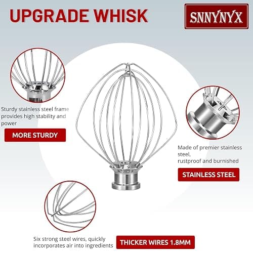 K45WW 6 Wire Whip Attachment for KitchenAid 4.5 5 Quart Tilt-Head Stand Mixer, Dishwasher Safe, Stainless Steel Whisk for Kitchen Aid Mixer Accessory Replacement Parts thumbnail 3