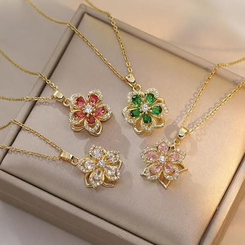 KONPJE Necklace for Women Gold Flower Fidget Necklace Rotatable Crystal Silver Blossom Pendant Necklaces Adjustable Spinning Fidget Necklaces Redbud Flower Choker Funny Gift Jewelry thumbnail 7