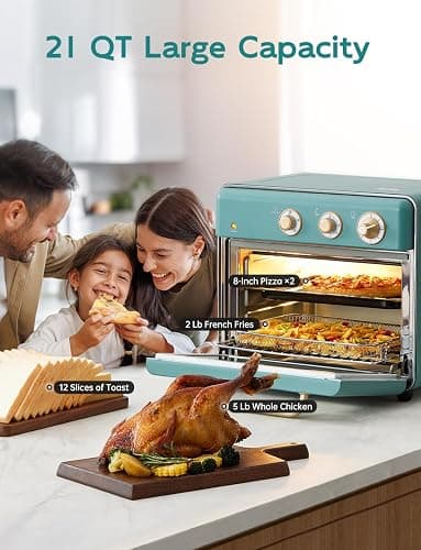 Neretva [21 QT& 6-in-1] Toaster Oven & Air Fryer, Compact Toaster Ovens Countertop with 5 Slices 1500W Rapid Heat Air Fryer Toaster Oven Combo Stainless Steel for Bake/Toast/Broil/Air Fryer/Defrost thumbnail 2