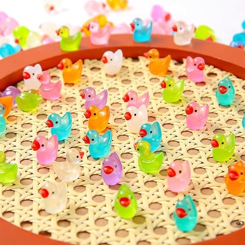 1000Pcs Luminous Mini Resin Duck Tiny Duck Figurine for Fairy Garden Landscape Aquarium Potted Plant Prank Game DIY Ornament Party to Hide, Miniature Dollhouse Accessories, Glow in The Dark, 10 Colors thumbnail 2