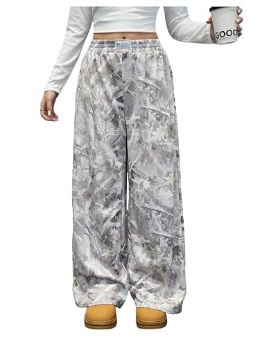 RoseSeek Girl's Camo Graphic Sweatpants Elastic Waisted Wide Leg Pants Athletic Pants - Image 1