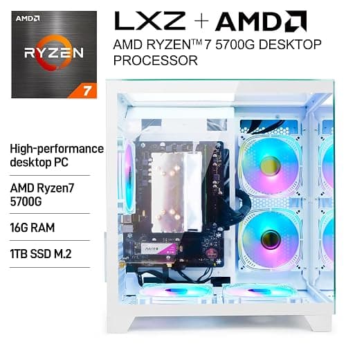 LXZ Desktop, Prebuilt PC Ryzen 7-5700G, 16G DDR4 RAM, 1TB NVME SSD,WiFi 6, Tower Computer with 650W Power Supply for Home and Office (White) thumbnail 3